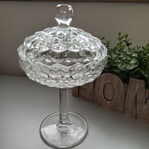 Vintage Fostoria American Footed Jelly Compote Lid Candy Dish Cubist 9” Tall